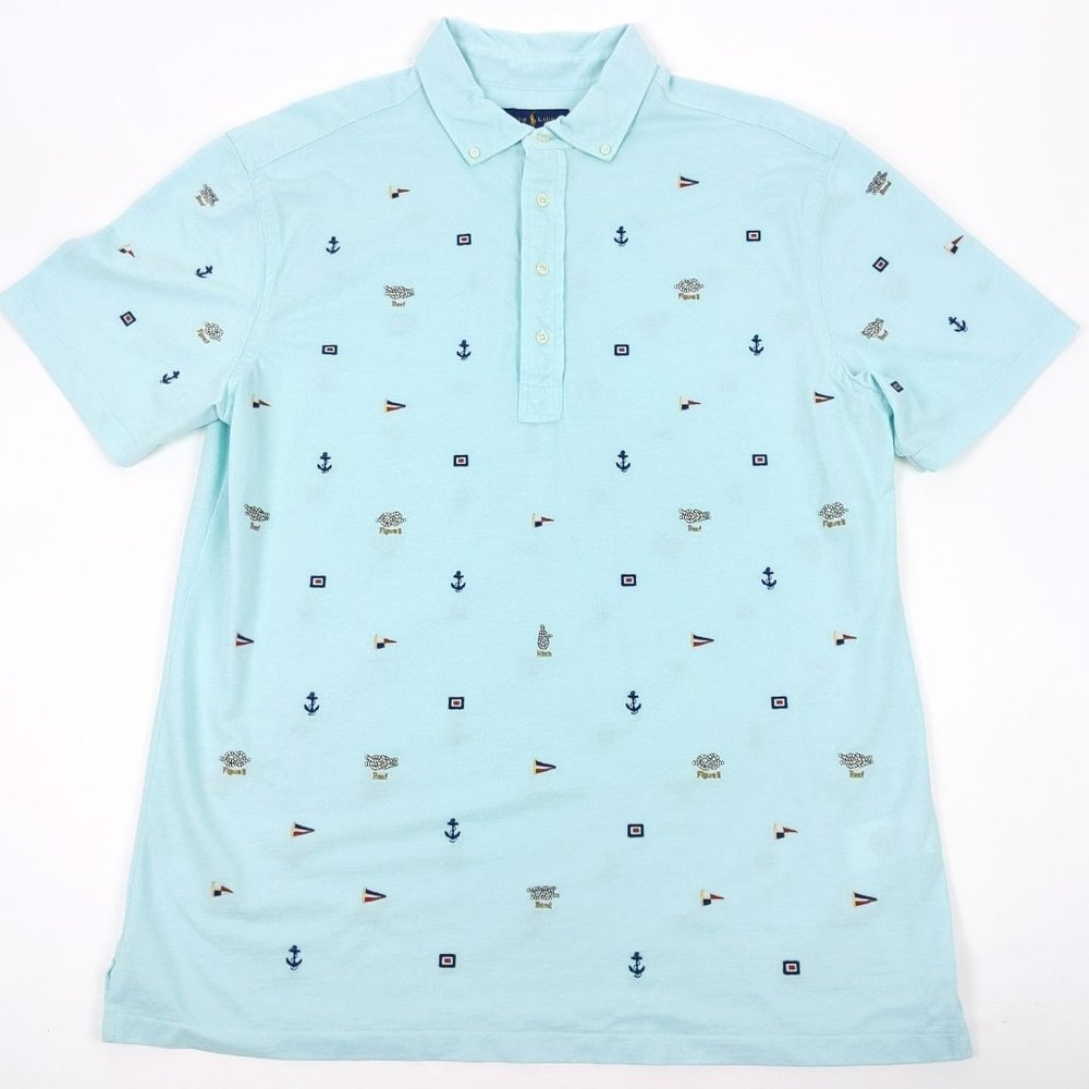 RALPH LAUREN Knit Oxford Men's XLT Tall Blue Polo
